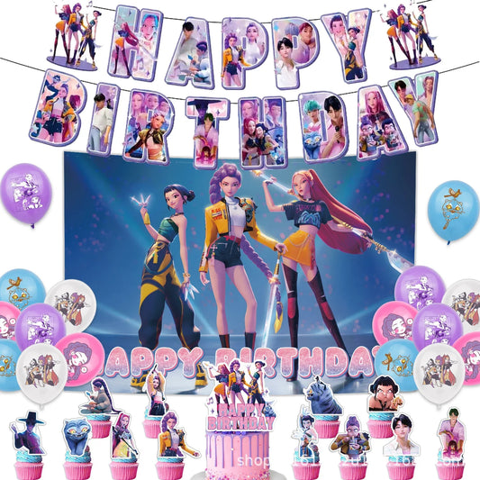Demon Hunters Party Decoration Set – Balloons &amp; Banner for Anime Fans