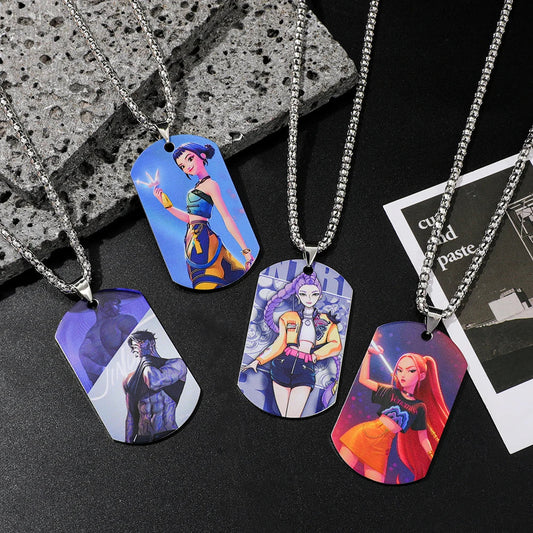 KPop Demon Hunters Stainless Steel Tag Necklace – UV Print Jewelry for Fans